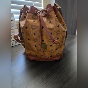SOLD-MCM Visetos Cognac Bucket Shoulder Bag 💼
